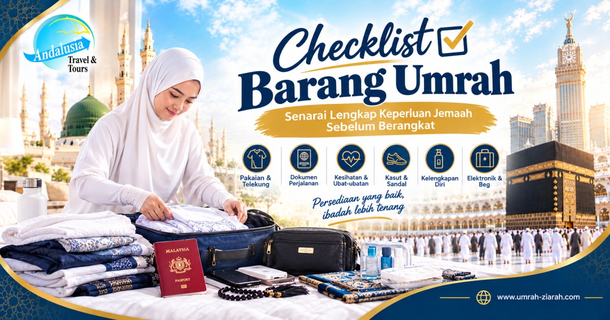 Persediaan barang keperluan Umrah wanita sebelum berangkat ke Tanah Suci.