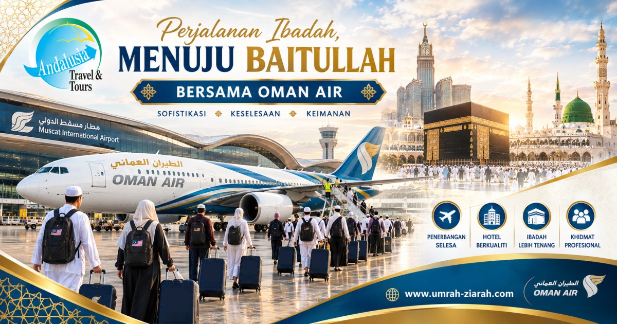 Oman Air untuk perjalanan Umrah melalui Muscat ke Jeddah dan Madinah.